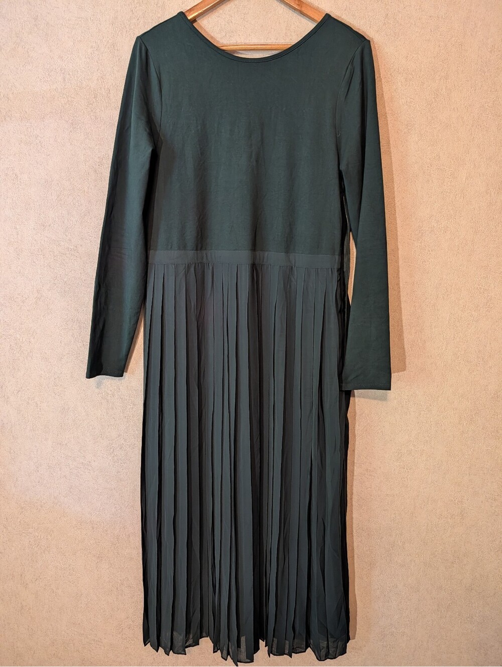J.CREW emerald green pleated ballet long sleeve maxi dress sz L